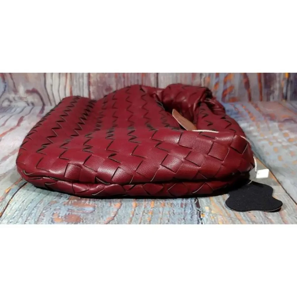 SKMQAKU - Knoted Woven Handbag Pull Zipper Closure - Claret - NEW in Box‎